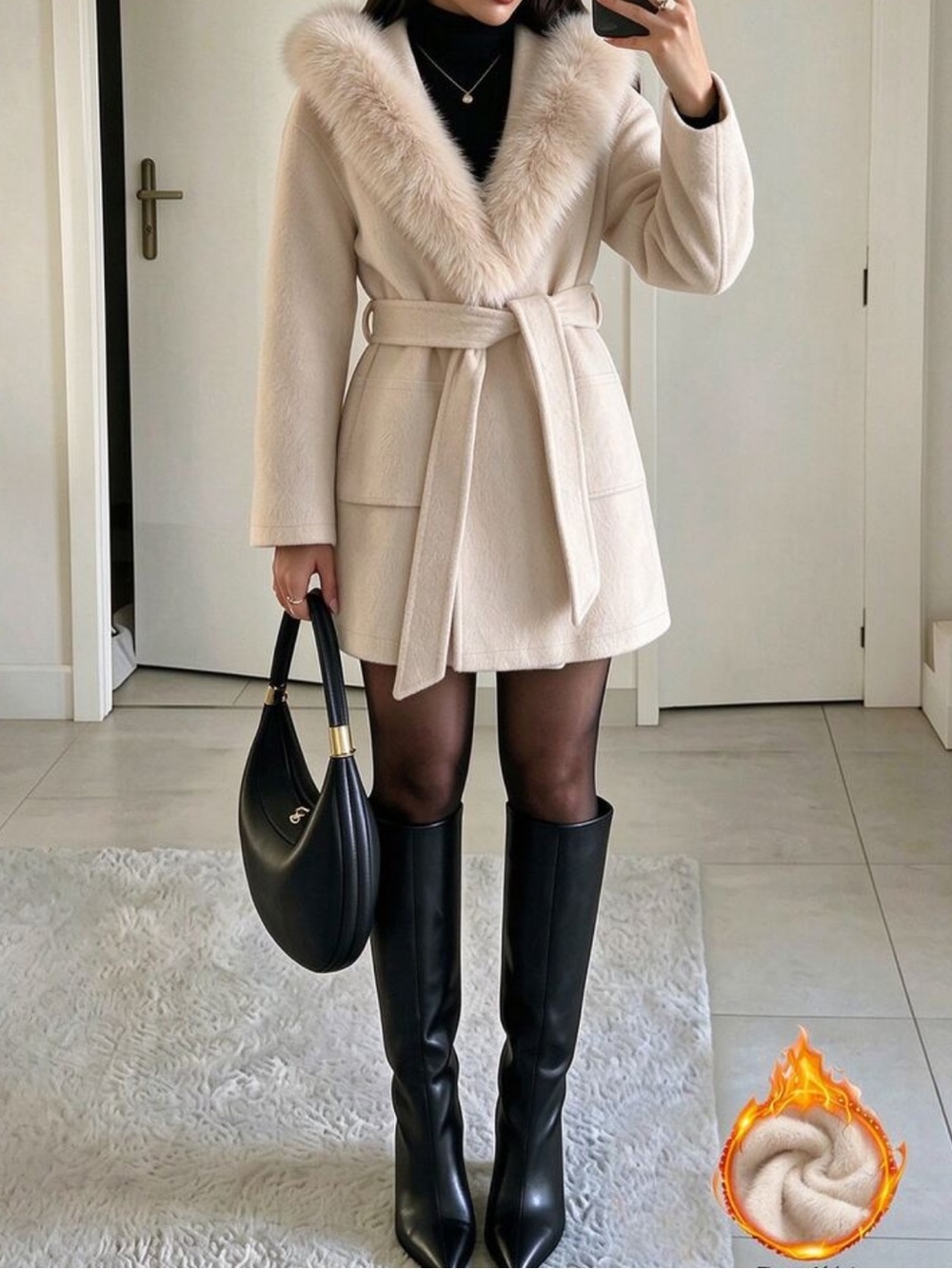 Women's Solid Color Fur Collar Long Sleeve Elegant Regular Fit Jacket